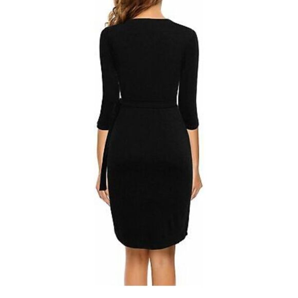 ⭐️BERYDRESS 3/4 sleeve v-Neck casual party work faux black wrap dress⭐️ - Picture 2 of 5